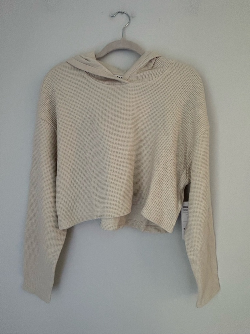 Athleta Women's Cream Tranquil Waffle-Knit Cropped Hoodie Size Medium NWT